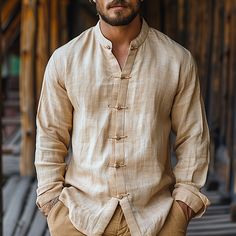 Menpipe Casual Linen Shirt, Men Linen Shirt, Stand Collar Shirt, Linen Shirts, Stylish Mens Outfits, Plaid Fashion, Cardigan Top