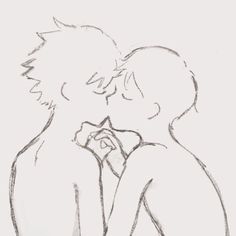 a drawing of two people kissing each other with one holding the other's hand