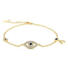 PRICES MAY VARY. 【Eye-Catching Design】This 14K gold bracelet with a natural sapphire gemstone features a delicate adjustable chain, and showcases a round devil's eye design that is guaranteed to attract attention. 【High-Quality Materials】Made from premium quality materials, this bracelet is built to last. The sapphire gemstone and moissanite crystal are sure to sparkle and impress for years to come.Each bracelet has a 14K exclusive metal Stamp. 【Size Information】The width of the devil's eye is a Gold Evil Eye Bracelet, European Jewelry, Lucky Jewelry, 18k Gold Bracelet, Devil Eye, Round Sapphire, Eye Bracelet, Eye Design, Evil Eye Bracelet