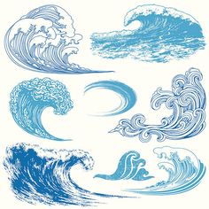 different types of waves in blue ink on white paper stock photo, pictures and royalty