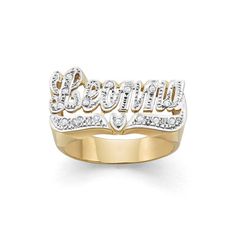 LEE110d 10k or 14k Gold 10mm All Diamond Name Ring Gold Name Ring, Script Heart, Sterling Silver Name Necklace, River Edge, Name Ring, Name Rings, Gold Name Necklace, Solid Gold Earrings, Custom Ring