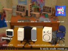 several different types of furniture are shown in this graphic above it is an image of desks and chairs