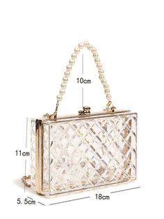 Bag For Love -Clear Faux Pearl Decor Box Bag - Women Evening & Clutch Product Description Color Clear Strap Type Chain Style Glamorous Pattern Type Plain Bag Size Small Quantity 1 piece Details Pearls Type Box Bag Composition 100% Acrylic Material PMMA Size Chart INCH CM Size Bag Width Bag Height Bag Length Strap Length one-size 2.4 4.3 7.1 44.9 Size Bag Width Bag Height Bag Length Strap Length one-size 6 11 18 114 Similar Products h2 { text-align: center; } .red-box { width: 100%; display: flex Chic Clear Rectangular Bags, Clear Rectangular Bag, Clear Rectangular Shoulder Bag, Clear Rectangular Shoulder Bag For Party, Rectangular Clear Shoulder Bag For Party, Clear Clutch Bag As Gift, Clear Rectangular Shoulder Bag Gift, Rectangular Clear Shoulder Bag For Gift, Elegant Rectangular Shoulder Bag With Clear Strap