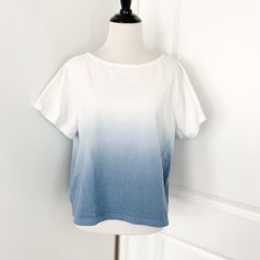 Madewell Blue And White Ombre Dip-Dyed Tshirt Brand New With Tags! Size Large Soft-washed Blue Tops For Spring, Casual Hand Dyed Blue Top, Everyday Light Wash Cotton Tops, Light Wash Cotton Tops For Everyday, Summer Everyday Washed Blue T-shirt, Spring Crew Neck Bleached Tops, Faded Cotton Top For Summer, Everyday Washed Blue Cotton Tops, Casual Washed Blue Soft-washed Tops