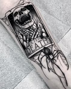 Angelo Parente on Instagram: “Death Tarot Card 💀🕷 #tarotcard . . . #blackwork #inkedmag #dotworker #tatotcardtattoo #gothictattoo #skeletontattoo #dotworktattoo…” Halloween Tattoos Sleeve, Tarot Card Tattoo, Tarot Tattoo, Creepy Tattoos, Inspiration Tattoos, Halloween Tattoo, Gothic Tattoo, Card Tattoo, Badass Tattoos