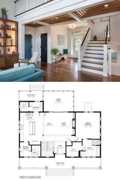 the floor plan for this modern house is very large and has two levels that are connected to