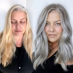 Soft Silver Blonde Hair, Blonde To Gray, Shades Of Gray Hair, Long Grey Hair, Gray Balayage, Grey Hair Over 50, Funky Hair, Salt And Pepper Hair