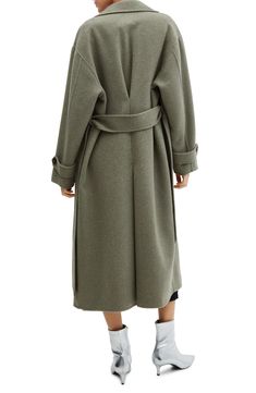 Elevate your outerwear portfolio in this streamlined wool-blend coat cinched with a matching belt. Open front Notched collar Belted cuffs Front welt pockets Removable tie belt Unlined 78% wool, 19% polyester, 2% acrylic, 1% polyamide Dry clean Imported 100% Wool Coat, Tweed Coat, Wool Blend Coat, Belted Coat, Outerwear Coats, Color Khaki, Belts For Women, Wool Coat, Black Coat