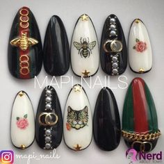 40+ Stylish GUCCI Nail Designs to Try Yourself - Nerd About Town Designer Nails Gucci, Gucci Nails Designs, Gucci Nail Art, Tiger Nails, Gucci Nails, Designer Nails, Nails Tutorial, Pedicure Designs, Tough As Nails