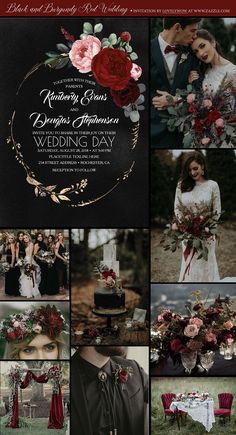 a collage of different wedding photos with flowers and greenery on the top, bottom right