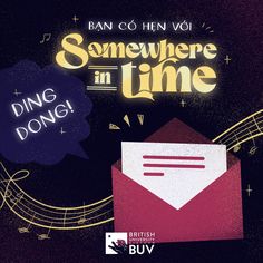 an advertisement for something in line with music notes and speech bubbles above it that says somewhere in time