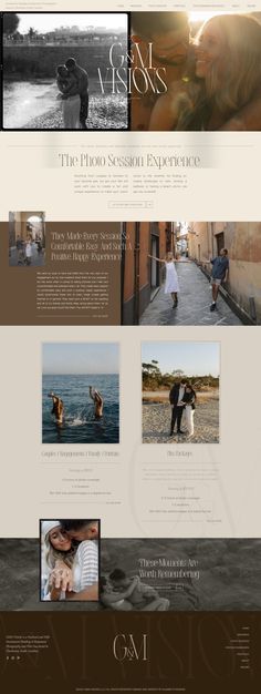 the website design for an art and photography studio, with two different layouts on each page