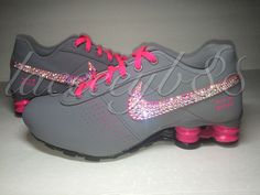 Bling Swarovski Nike Shox Deliver-Girls by laceeeyb88 on Etsy Swarovski Nike, Pink Nike Shoes, Nike Slides, Cheap Nike Air Max, Baskets Nike, Bling Shoes, Rhinestone Shoes, Discount Nikes