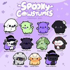 the spooky creatures are all different colors and sizes