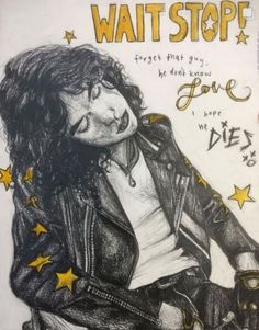 a drawing of a woman with stars on her jacket and the words, wait stop