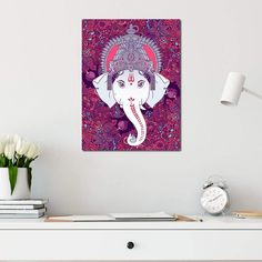 Hindu Lord Ganesha in Pink Multi Panel Canvas Wall Art - NicheCanvas Hindu Spirituality, Pink Illustration, Office Top, Spiritual Symbols, Pink Canvas, The Hindu, Pink Wall Art, Pink Wall, Hindu God