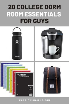 college dorm room essentials for guys with the title overlaying it's image