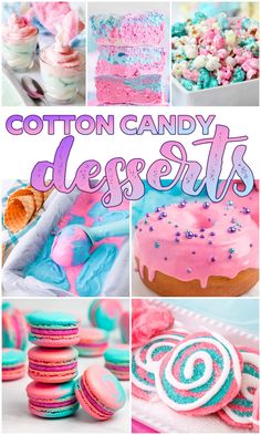 cotton candy desserts collage with the words cotton candy desserts overlayed