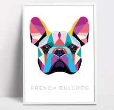 a colorful french bulldog art print on a white background