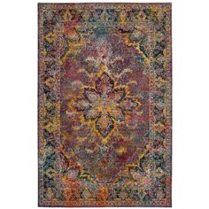 a colorful rug with an ornate design on the front and back side, in multicolored colors