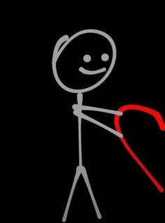 a drawing of a stick figure holding a heart on a black background with the word love written below it