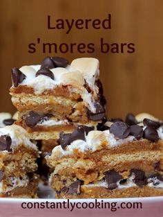 layered s'mores bars stacked on top of each other