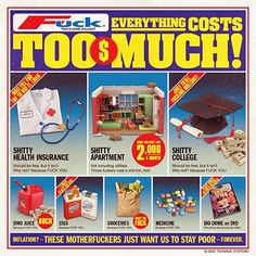 an advertisement for toys and money with images of children's items