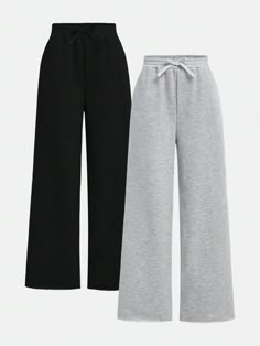 2pcs Plus Size Women's Solid Color Self-Tie Waist Loose Casual Sweatpants, Buy One Get One Winter Clothes Multicolor    Knitted Fabric Plain Wide Leg Medium Stretch  Women Plus Clothing, size features are:Bust: ,Length: ,Sleeve Length: Loose Straight Leg Pants, Comfy Cute Pants, Swear Pants, Wide Leg Sweatpants Outfit, Monochrome Clothes, Lazy Pants, Casual Pants Women, Photographie Indie