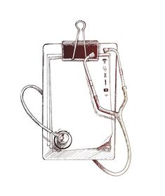 a medical bag with a stethoscope hanging from it's side on a white background