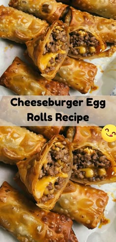 cheeseburger egg rolls recipe on a white plate