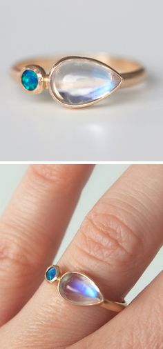 Moonstone & Opal Ring Open Sky, Moonstone Jewelry, Opal Ring, Moonstone Ring, Opal Jewelry, Opal Rings, Vintage Engagement Rings, Dandy