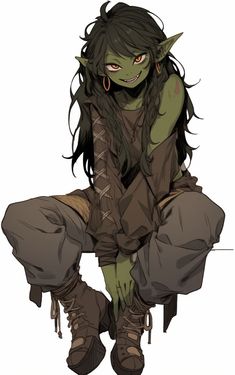 a drawing of a woman with long hair and green eyes, sitting on the ground