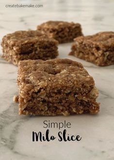 three granola bars stacked on top of each other with the words simple no - bake