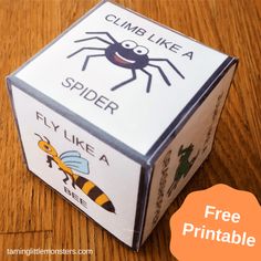 a paper box with a spider on it and a free printable for kids to make