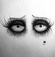 a drawing of two eyes with long lashes