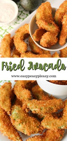 fried avocado rings on a plate with dipping sauce