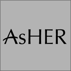 the word asher is written in black on a gray background