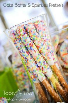 an advertisement for cake batter and sprinkles pretzels