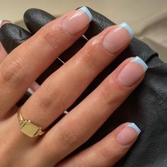 PRICES MAY VARY. 🐟【More Sizes Option & DIY】Cotain 30 pcs-15 sizes sky blue french tip stick on nails short length.You can choose the most suitable nude nails french tip for yourself and add alil of your own flair to make them unique. 🐟【Made of High Quality Gel】KQueenest French manicure press on nails extra short is meticulously handmade by our team of experienced nail artists,which will last and stay on for 2 weeks if you want them to.Press on french tip nails blue will not budged a bit and st Blue Tip French Manicure, Nails Not Acrylic Or Gel, Cute Basic French Tip Nails, Nails French Tip Short, Cute Short Medium Nails, Gel Nails Short French Tips, Short Gel Natural Nails, Light Blue French Tip Nails Short, Gel Ideas For Short Nails