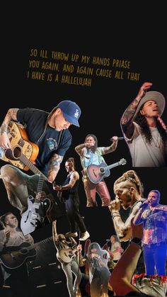 a collage of people with guitars and music