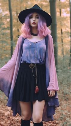 Happy Goth, Urban Witch Outfit, Spring Witchy Outfit, Color Goth Outfits, Colorful Witchy Outfits, Cold Weather Witchy Outfits, Celestial Core Outfits, Rave Modest Outfit, Pastel Witch Aesthetic Outfit