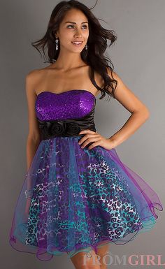 Colors and prints and prints and colors. | How To Be The Tackiest Girl At Prom Grade Dresses, Grade 8 Grad, 8th Grade Graduation Dresses, Grade 8 Grad Dresses, Bad Dresses, Printed Prom Dresses, Strapless Dresses Short, Tulle Party Dress, Dresses Purple