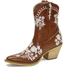 The Snip Toe Design Gives These Boots A Classic Western Appeal. The Cushioned Insole And Smooth Leather Lining Provide A Comfortable Fit, Making Them Perfect For Those Who Value Comfort As Much As Style. These Cowboy Boots Are Ankle High, Making Them Versatile And Easy To Pair With A Variety Of Outfits. Ankle Cowgirl Boots, Heel Cowboy Boots, Leather Embroidery, Ankle Bootie, Women's Wardrobe, Toe Designs, Cowgirl Boots, Leather Slip Ons, Ankle Booties