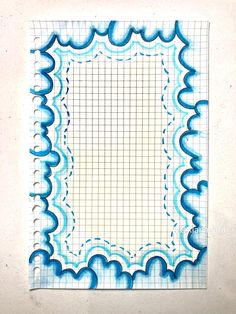 a piece of paper that has been drawn with blue and white lines on it, in the shape of a square