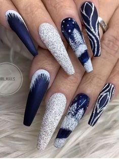 Blue Christmas Nails, Sugar Nails, Nails 2018, Red Christmas Nails, Cute Christmas Nails, Snowflake Nails, Christmas Nails Acrylic, Blue Nail