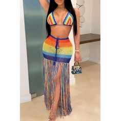 topic Beach Dresses For Women, Crochet Beach Dress, Tassel Skirt, Crochet Swimwear, Rainbow Crochet, Crochet Skirt, Hottest Fashion Trends, Mixed Colors, Trend Fashion