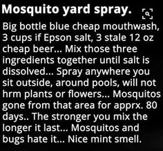 a black and white photo with text describing mosquito yard spray