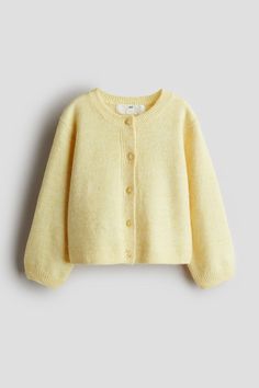 Cardigan in a soft  fine knit. Round neckline  buttons at front  gently dropped shoulders  and long sleeves. Ribbing at neckline  cuffs  and hem. Yellow Clothing, Fine Knit Cardigan, Xmas List, Yellow Outfit, Fit Inspo, Light Yellow, Cute Casual Outfits, Knit Cardigan