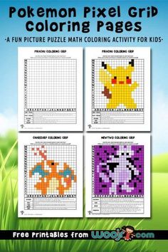 pokemon pixel grid coloring pages for kids