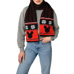 Teen Adult Mens Women Disney Mickey Mouse 70" Knit Scarf Unisex Black & Red. Disney Scarf Features A Fair Isle Print And A Mickey Mouse Icon On Both Ends. Scarf Made Of 100% Acrylic Material. Can Be Worn Many Different Ways And Keeps You Warm. Knit Scarf Measures Laid Flat: Approximately 8” Wide X 70” Long One Size Fits Most Teens And Adults. Unisex One Size Fits All Sizing. Officially Licensed Disney Merchandise. This Item Is Brand New, Never Worn Or Used. Disney Scarf, Mickey Mouse Icon, Red Disney, Mouse Icon, Disney Accessories, Disney Merchandise, Winter Colors, Acrylic Material, Disney Mickey Mouse